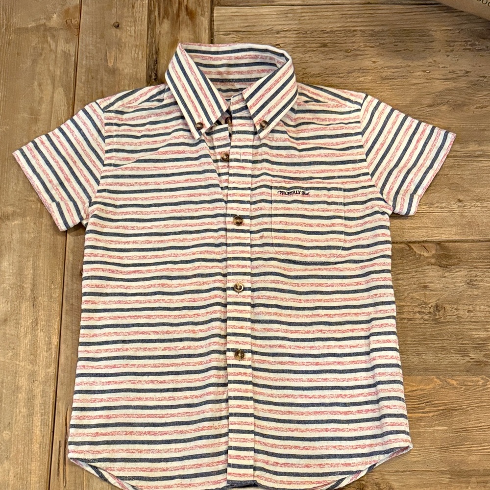 Properly Tied Boys Red & Blue Striped Button Down Shirt 3T